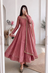 Festive Special Moss Butti Silk Pearls & Real Mirror With Handwork Anarkali Gown