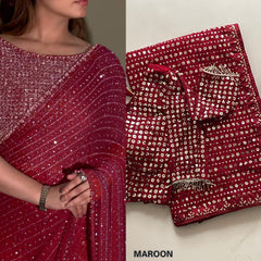 Bollywood Blockbuster Georgette Sequence Multi Embroidery Work Designer Saree