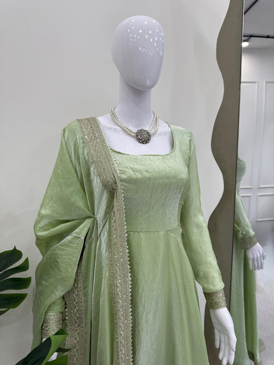 Beautiful Trending Fendy Silk Sequence with Stylish Thread Work Lace Work Gown