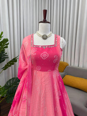 Pretty Pink Georgette With Digital Printed Gown