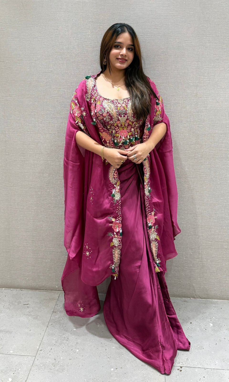 Wedding Special Rangoli Silk Sequence Embroidery Work Shrug With Dhoti