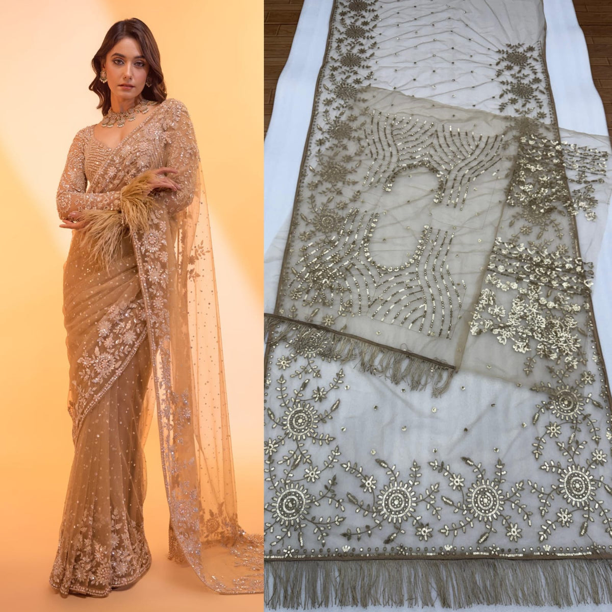 Trending Butterfly Net Embroidery Work Saree