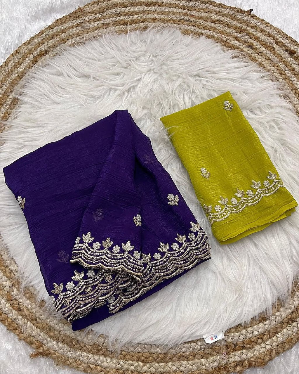 Party-wear Pure Soft Crunchy Handwork Saree