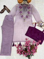 Beautiful Floral Embroiderd  Sequence Organza Work Co Set