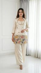 Beautiful Shimmer Chinon Silk Embroidery Beads Kardana Work 3 Piece Suit Set