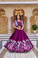 Festival Special Vichitra Silk Embroidery Thread Work Lehenga Choli With Koti