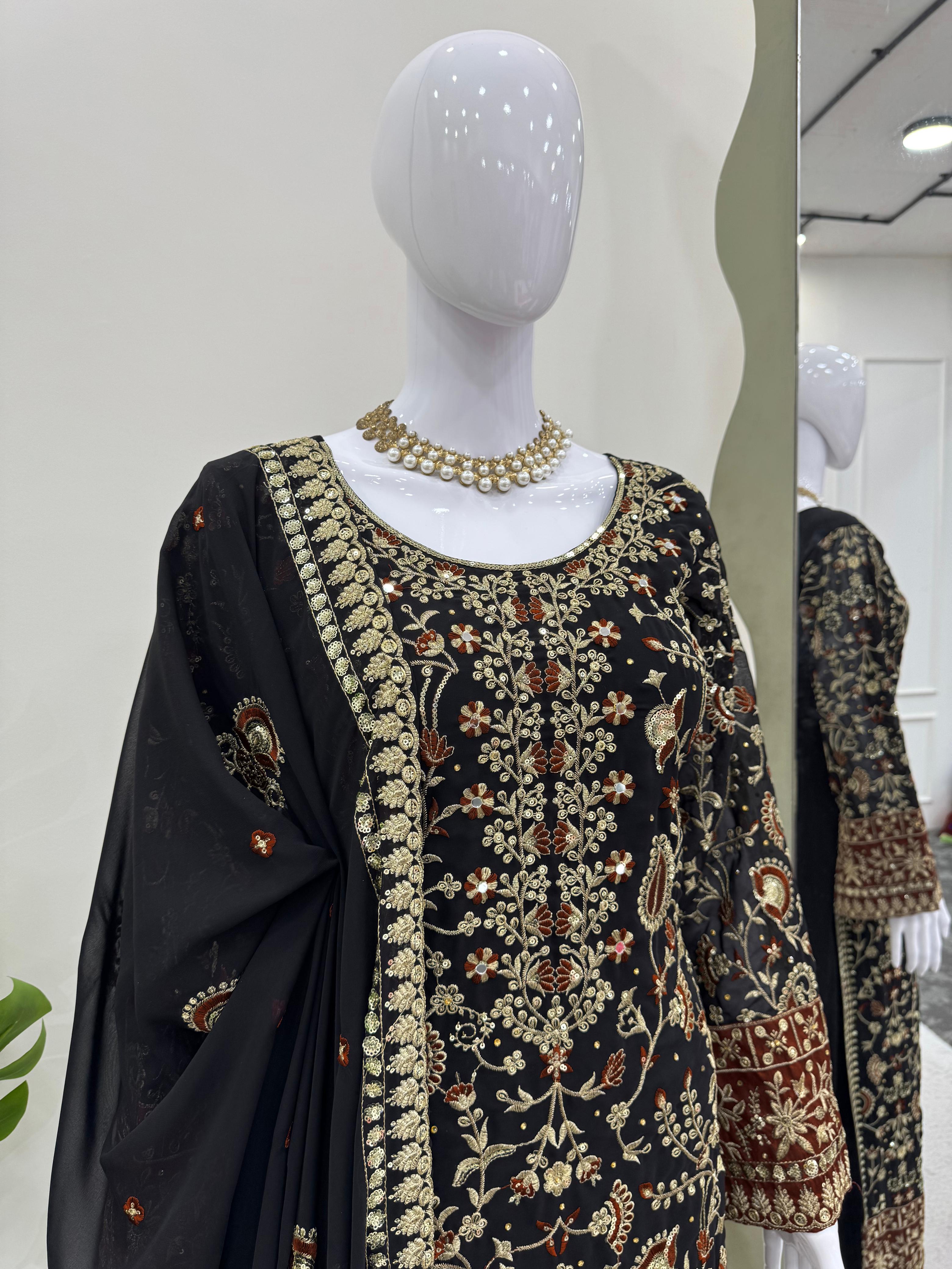 Beautiful Georgette Thread With Sequence & Real Diamond Work Dress