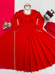 Beautiful Georgette Real Mirror Handwork Gown