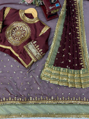 Janvi Kapoor Inspired Tibby Silk Thread With Sequence Work Saree