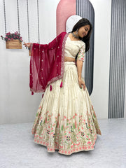 Wedding Wear Tissue Silk Heavy Thread &Sequence Work Lehenga With Stitched Blouse