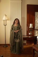 Party-wear Chinon Silk Printed Embroidery Work Sharara