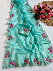 Beautiful Fendy Silk Satin Zarkhan Diamond With Flower Printed Saree