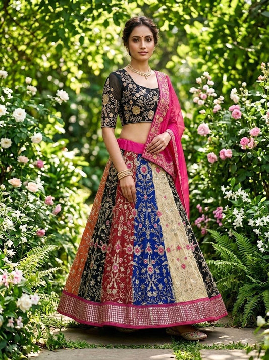 Royal Multi Colour Flared Faux Georgette Work Lehenga Choli