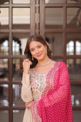 Beautiful Cosmos Weaving Jacquard With Pearl Beads Embroidered Gown