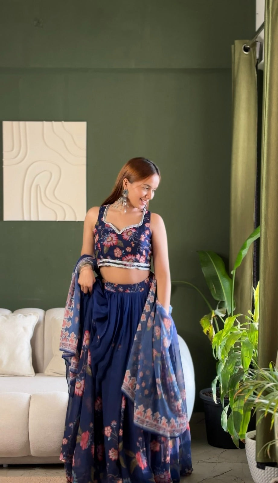 Beautiful Georgette Digital Printed Floral Motifs Wok Lehenga With Stitched Blouse