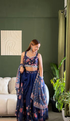 Beautiful Georgette Digital Printed Floral Motifs Wok Lehenga With Stitched Blouse