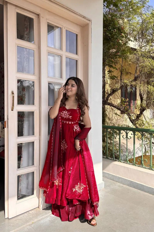 Elegant Fendy Silk Thread Sequence Work Gown