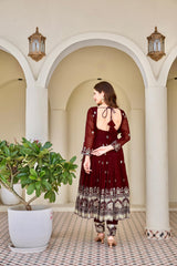 Party-wear Crunchy Silk Designer Embroidery With Sequin & Thread Detailing Gown