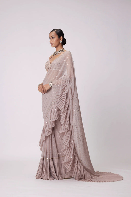 Bollywood Inspired Ruffle Style Georgette Sequence & Embroidery Work Saree