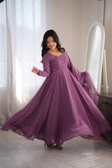 Attractive Real Mirror Embroidery Work Gown
