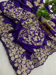 Beautiful Pure Rangoli Silk Embroidery Work Saree