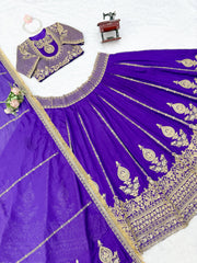 Designer Vichitra Silk Coding Dori With Thread Sequence Work Lehenga Choli