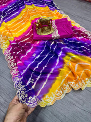 Beautiful  Pure Georgette With Jodhpur Lehriya Printed Saree