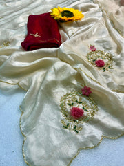Party-wear Fendy Satin Khatli Cutdana Handwork Saree