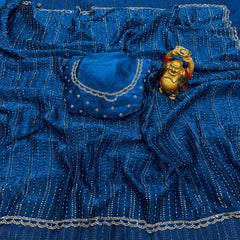 Party-wear Fendy Satin Bead & Handwork With Zarkhan Border Saree