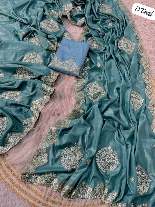 Beautiful Soft Shine Chocolate Silk Saree