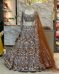 Reception Special Bridal Premium Soft Butterfly Net Real Mirror Embroidery Sequence Work Lehenga Choli