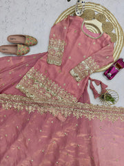 Party-wear Designer Two Tone Embroidery Sequence Work Top Dupatta With Lehenga