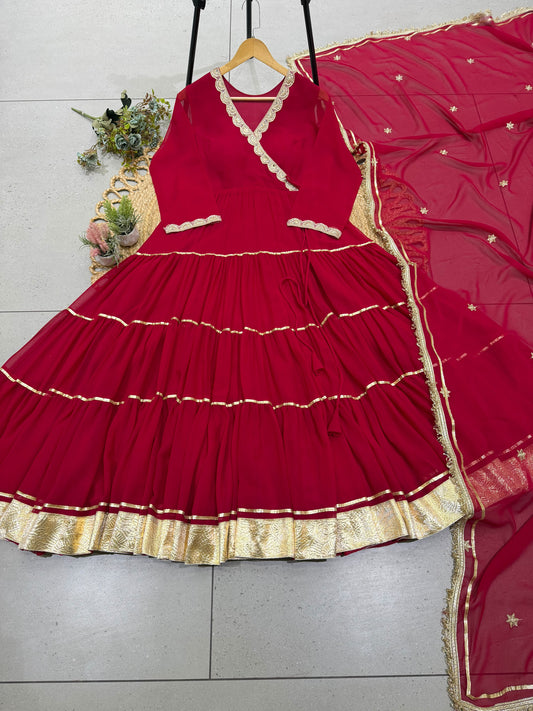 Festival Special Georgette Gotta Patti Lace Work Angarkha Styled Gown