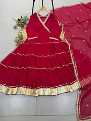 Festival Special Georgette Gotta Patti Lace Work Angarkha Styled Gown