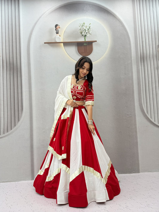 Navratri Special Cotton Gotapatti & Handwork Lehenga With Stitched Choli