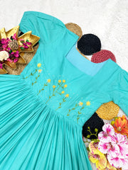 Stylish Beautiful Pure Mul Mul Cotton & Dual Color Pure Hand Work Gown