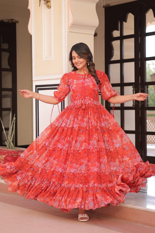 Beautiful Georgette With Printed Women's Full Flair Gown