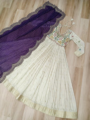 Beautiful Cosmos Weaving Jacquard With Pearl Beads Embroidered Gown