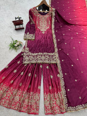 Beautiful Designer Heavy Chinon Silk Coding & Sequence With Pearl Work Sharara
