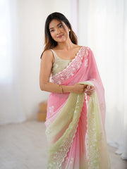 Trendy Crunchy Peding Cotton Thread Embroidery Work Saree