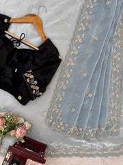 Partywear Fendy Silk Beads With Thread & Sequence Work Saree