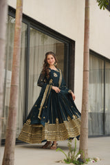 Party-wear  Blooming Designer Rich Zari & Sequence Embroidered Gown