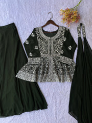 Wedding Special Georgette Embroidery & Sequence Work Top With Palazzo