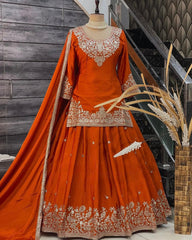 Party-wear Beautiful Chinon Silk Thread With Sequence Work Lehenga With Top