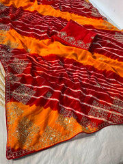 Saavan Special Multi Lehriya Mukaish & Sequence Work Saree