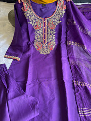 Beautiful Roman Silk With Embroidery & Sequence Work Purple Dress