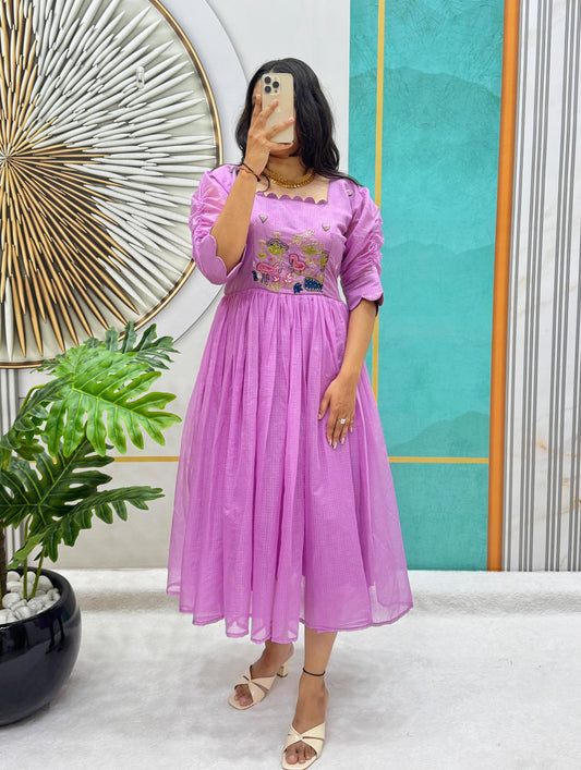 Beautiful Stylish Soft Kota Checks With Handwork Gown