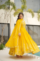 Party-wear Blooming With Embroidery Zari Sequins Work Gown