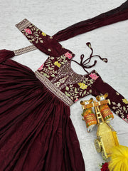 Festival Wear Fendy Silk Coding Sequence & Embroidery Work Long Gown
