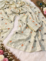 Beautiful Cosmos Silk Zaal With Thread Work Saree